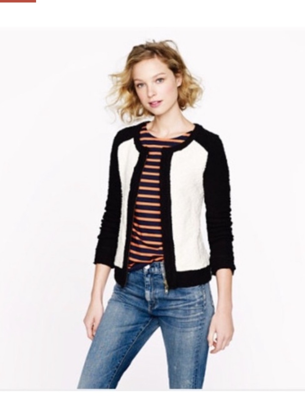 J. CREW • Blogger’s Favorite Boucle Baseball Colorblock Black & White Zip Jacket - Picture 12 of 14